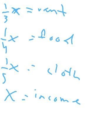 Isaac spent 1/3 of his monthly income on rent 1/4 on food and 1/5 on clothes if he-example-1