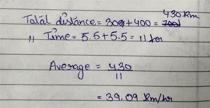 A car travels 30 km in 5.5 hours and 400 km in 5.5 hours find the average speed of-example-1