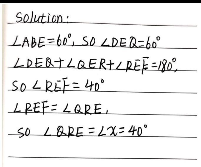 Q8. ABC DEF and PQRS are parallel lines BEQ is a straight line work out the angle-example-1