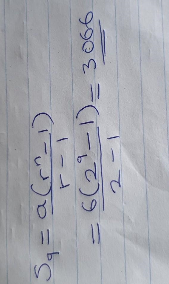 Determine S9 of the series where a = 6 and r = 2. Provide a complete solution-example-1