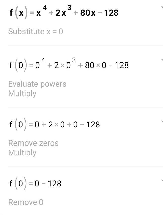 What are the possible roots for: f(x)=x^ 4 +2x^ 3 +8x^ 2 +80x- 128​-example-1