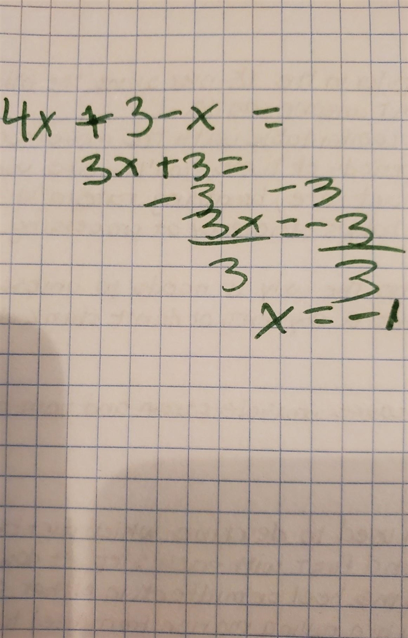 Simplify the expressions by combining like terms. 30) 4x + 3-x = ​-example-1