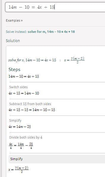 Multi Step Problem (Show work PLEASE) 14m - 10 = 4x + 18​-example-1