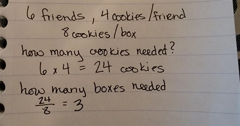 Lorenzo is inviting 6 friends to a party each friend wants 4 cookies and each box-example-1