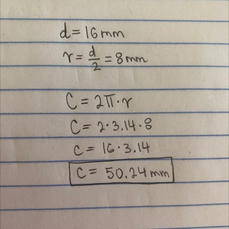 The diameter of a circle is 16 millimeters. What is the circle's circumference?-example-1