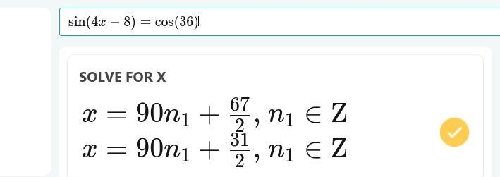 What is the value of sin(4x-8)^ =cos 36^ pls help i’m taking a test-example-1