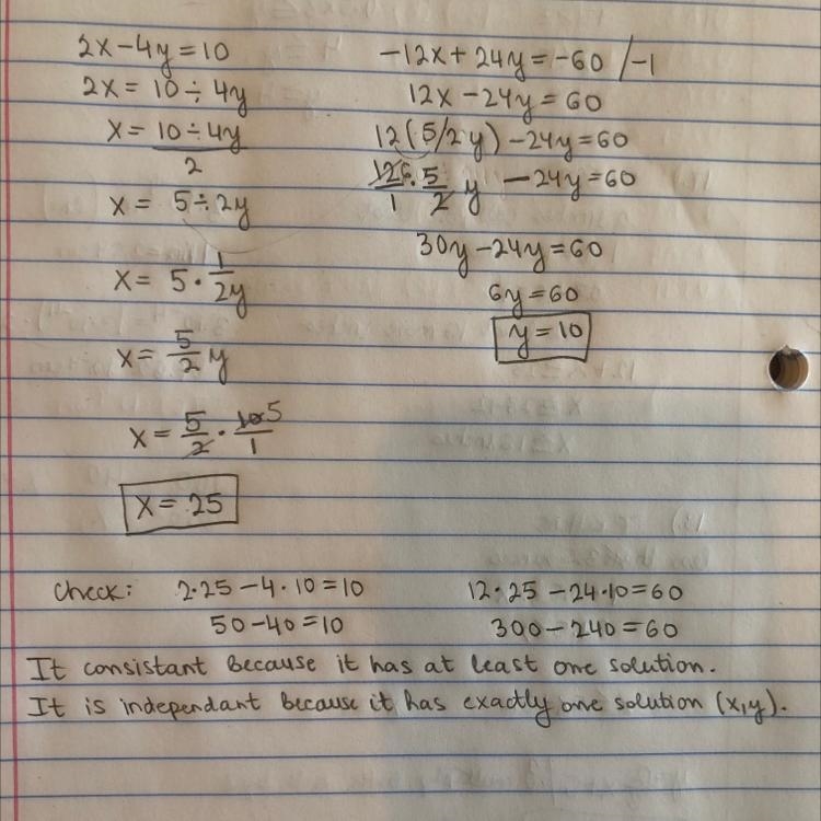 Solve the system and determine whether it is consistent or inconsistent and dependent-example-1