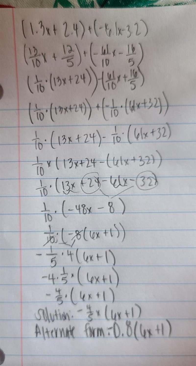 (1.3x + 2.4) + (-6.1x – 3.2)-example-1