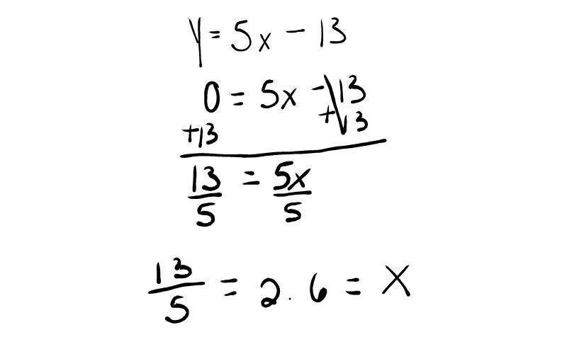 Whats the x and y-intercepts? y=5x−13,-example-1