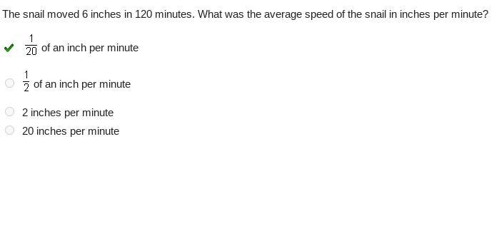 The snail moved 6 inches in 120 minutes. What was the average speed of the snail in-example-1