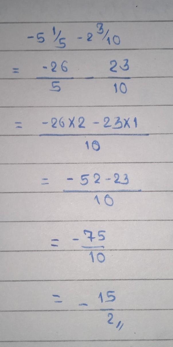 What is the answer for -5 1/5 - 2 3/10-example-1