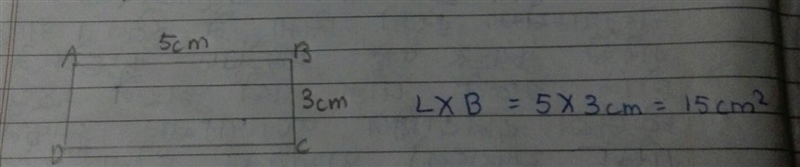 Determine the area of the rectangle ABCD with AB=5cm and BC=3cm. ​-example-1