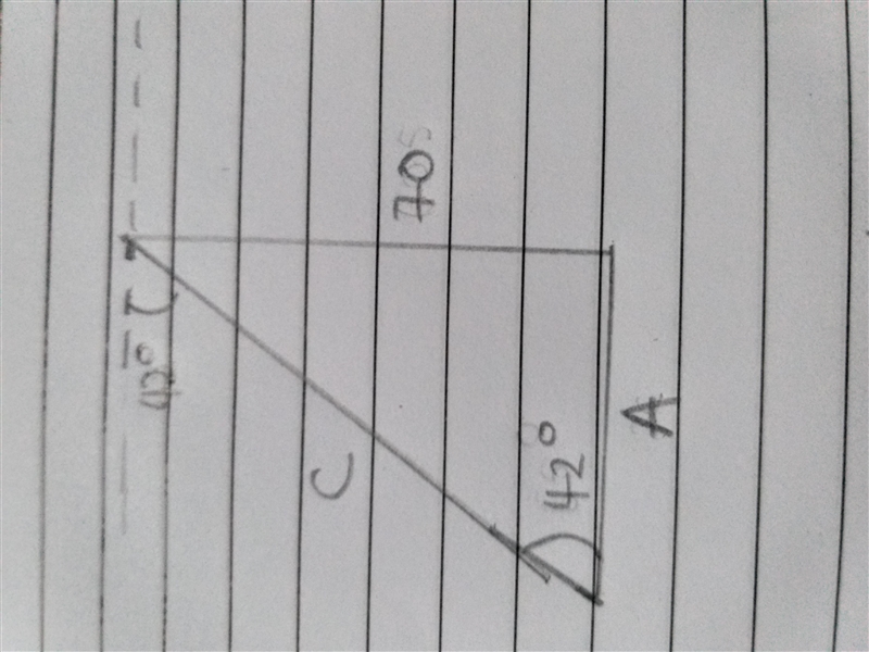 A monkey is hanging in a tree 70 feet tall and spots a banana at a 42° angle of depression-example-2