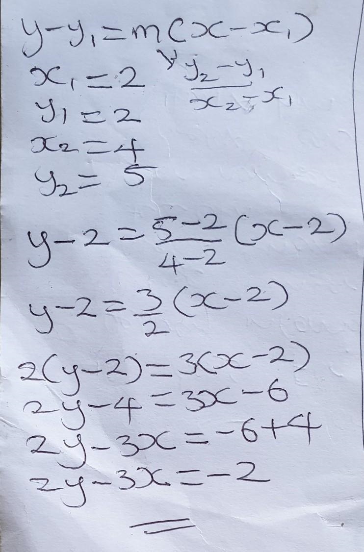 Help me plz I’m stuck!!! If a line passes through the points (2,2) and (4,5), the-example-1