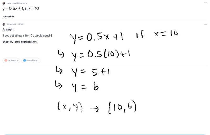 Y = 0.5x + 1; if x = 10-example-1