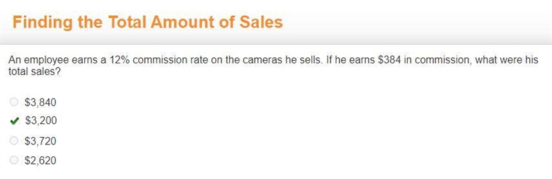 Plzz help An employee earns a 12% commission rate on the cameras he sells. If he earns-example-1