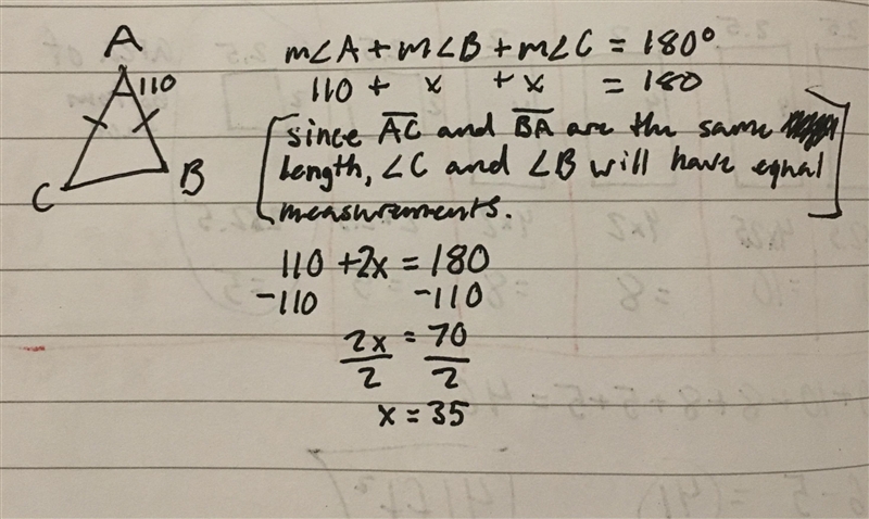 In AABC, AB = CA and mZA = 110°. Find mZC.-example-1