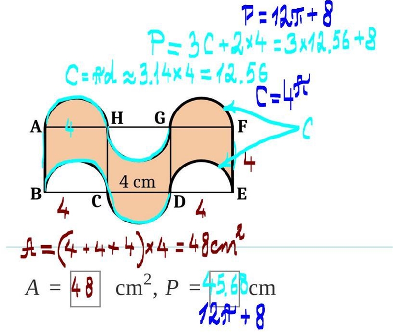 The figures below are made out of circles, semicircles, quarter circles, and a square-example-1