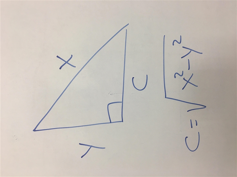 A right triangle has one leg of length y and hypotenuse of length x. What is the length-example-1