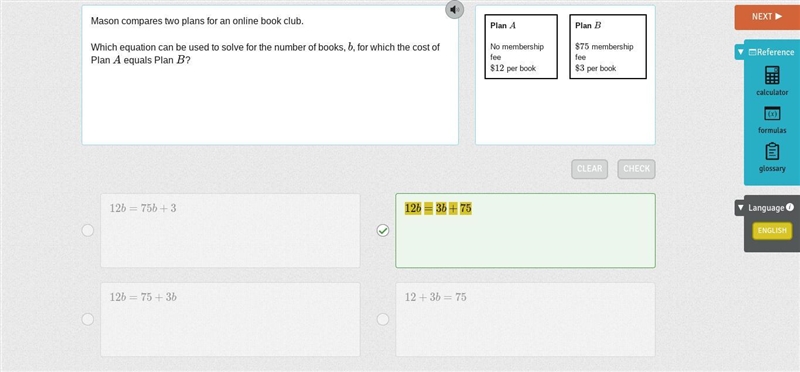 Mason compares two plans for an online book club. Which equation can be used to solve-example-1