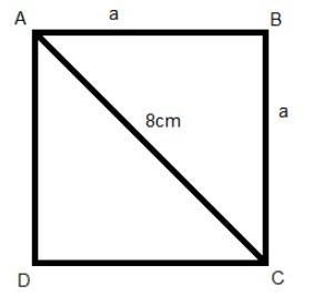 The diagonal of a square is 8 cm. What is the length of the side of this square? Give-example-1