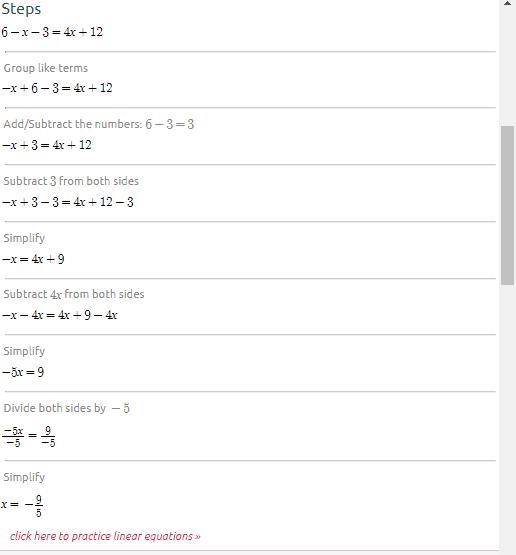 6-x-3=4x+12 solve for x-example-1