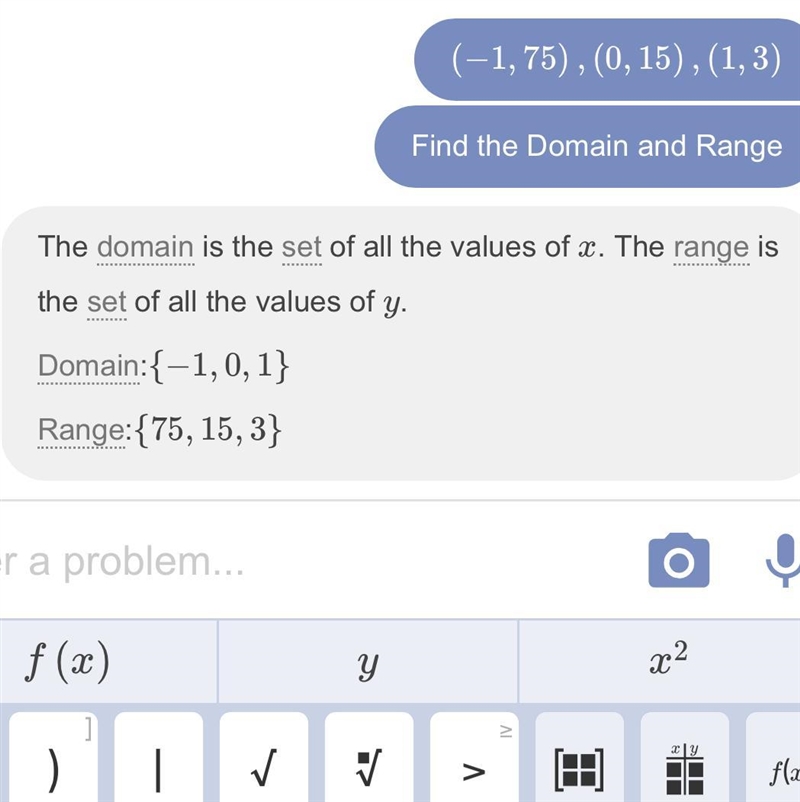 What is the range of (-1, 75), (0, 15) and (1, 3)?-example-1