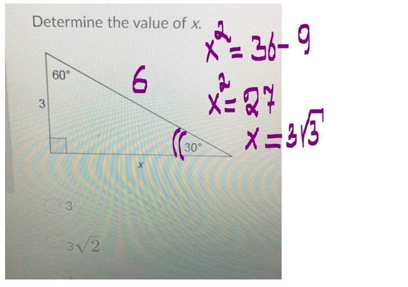 Question 1 (5 points) Determine the value of x. 3 3V2 6 3V3-example-1