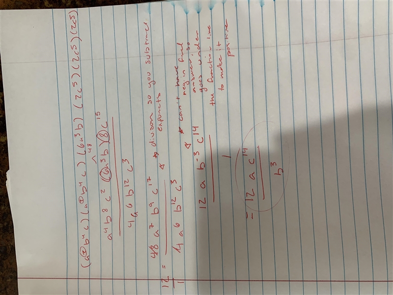 Which expression is equivalent to (a^2b^4c)^2(6a^3b)(2c^5)^3/4a^6b^12c^3 1) 3ac^7/b-example-1