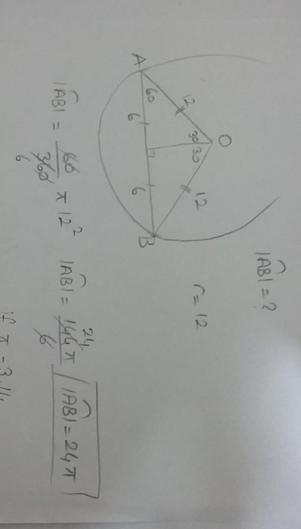 In Circle O, AB = 12 centimeters and mAOB = 60°. Find the exact length of arc AB-example-1