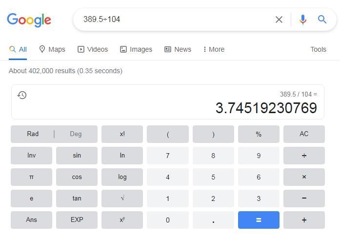 Divide. 389.5÷104 Enter your answer as a decimal in the box.-example-1