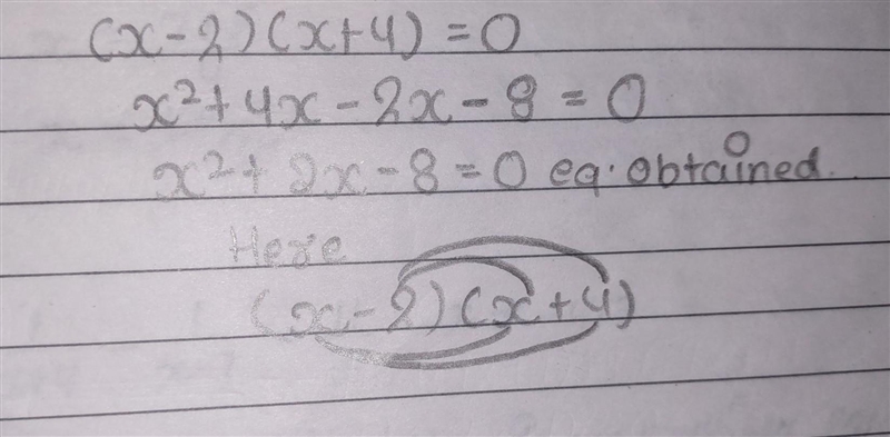 Solve the equation find what the variable equals to make true (x-2)(x+4)=0-example-1