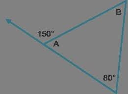 Examine the diagram. A triangle has angles A, 15 degrees, 80 degrees. The exterior-example-1