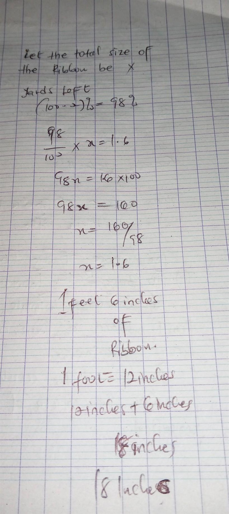 Anais bought 2% yards of ribbon. She had 1 feet 6 inches of ribbon left after trimming-example-1