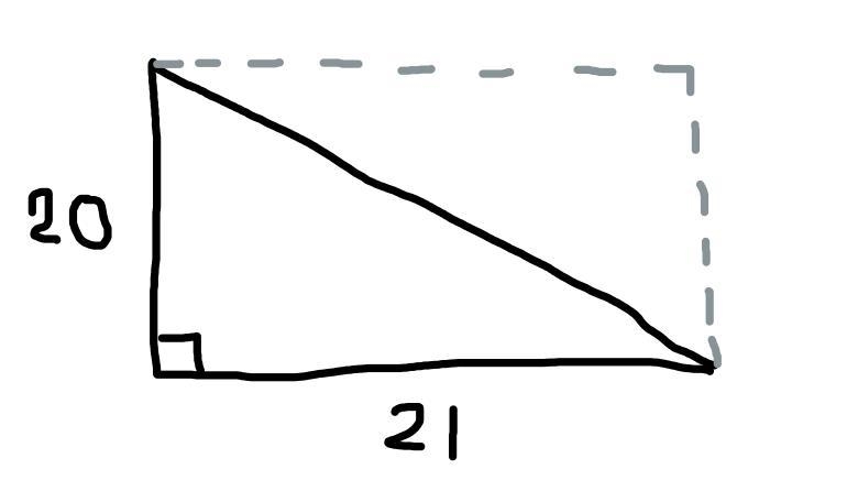 The dimensions of a screen are 21 ft by 20 ft. Find the length of the diagonal .-example-1