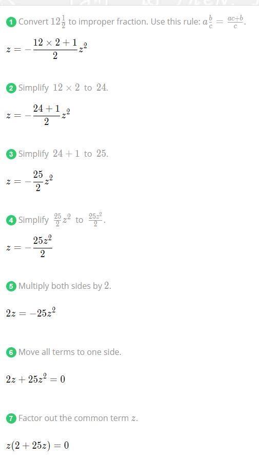 Evaluate the expression when z= -12 1/2z^2-example-1