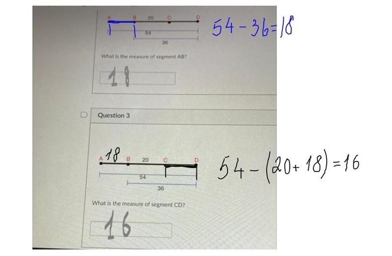 Geometry help 1)what is the measure of the segment AB 2)what is the measure of segment-example-1