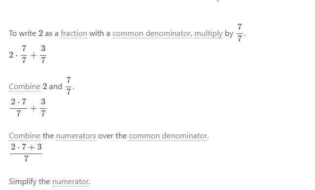 Write each mixed number as an improper fraction : 2 3/7​-example-2