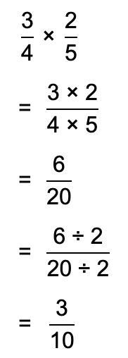 Simplify the Multiplication problem below: 3/4 • 2/5=?-example-1