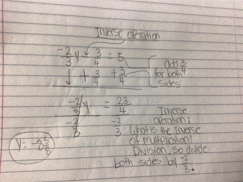 -2/3y - 3/4 = 5 What is Y Please help step by step-example-1