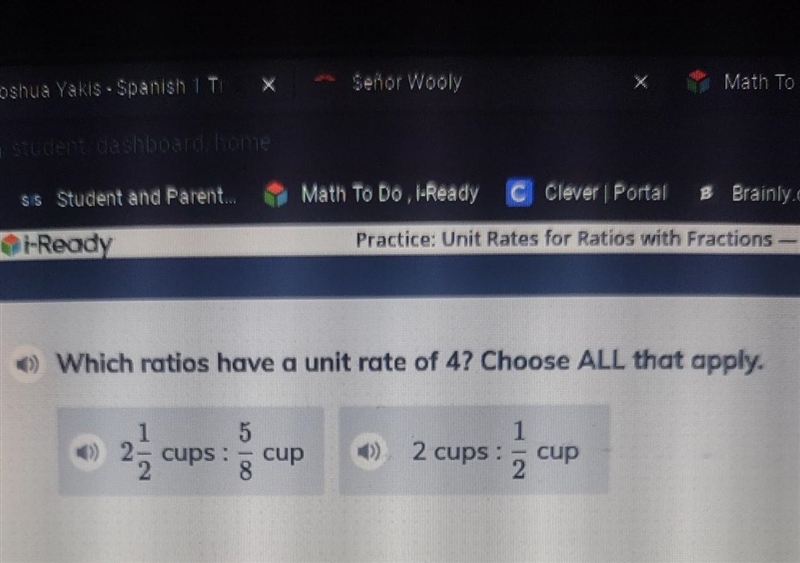 Which ratios have a unit rate of 4? Choose ALL that apply. 1 001 cup: 1 cup r 10 cup-example-1