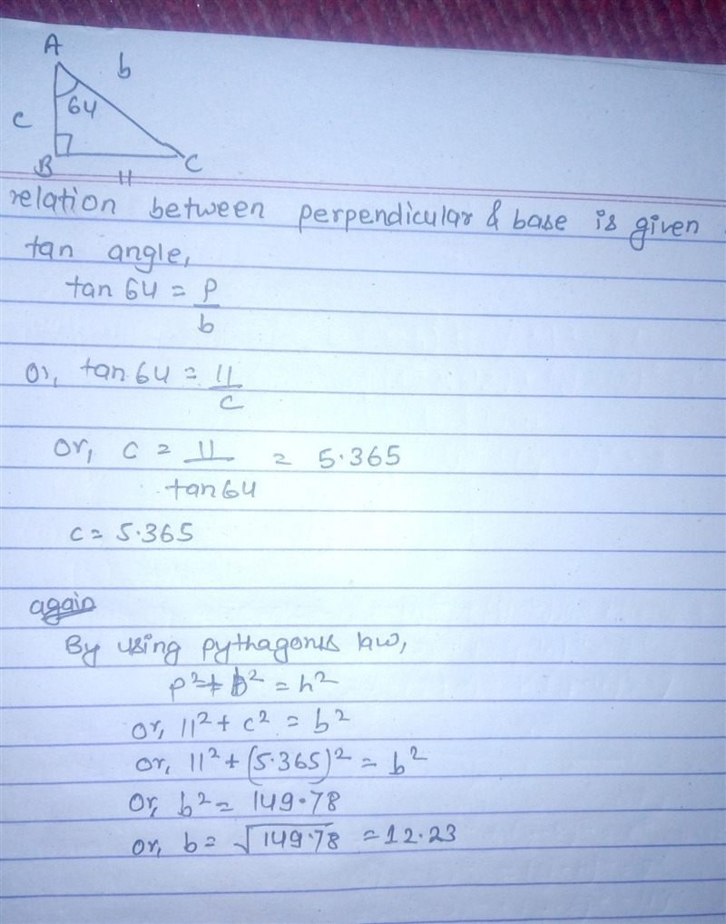 Refer to the right triangle ABC below. Identify the correct values for B and C​-example-1