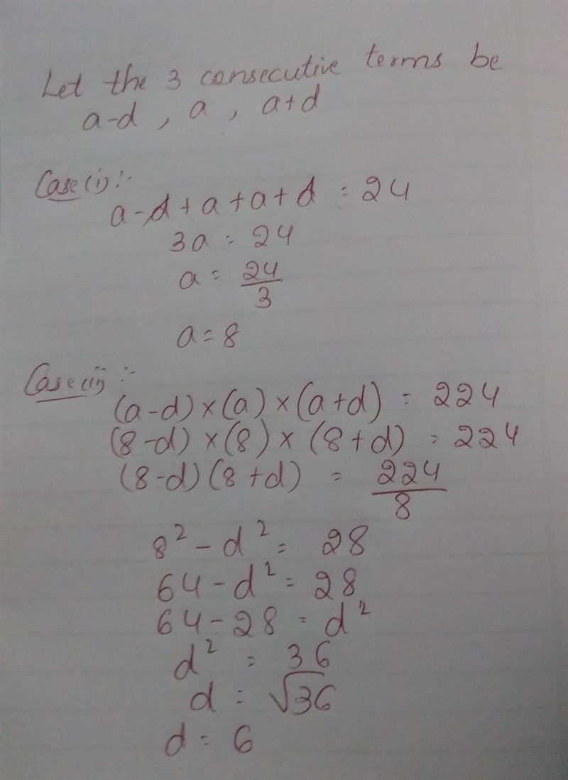 The sum of three consecutive terms of an arithmetic progression is 24, find the middle-example-1