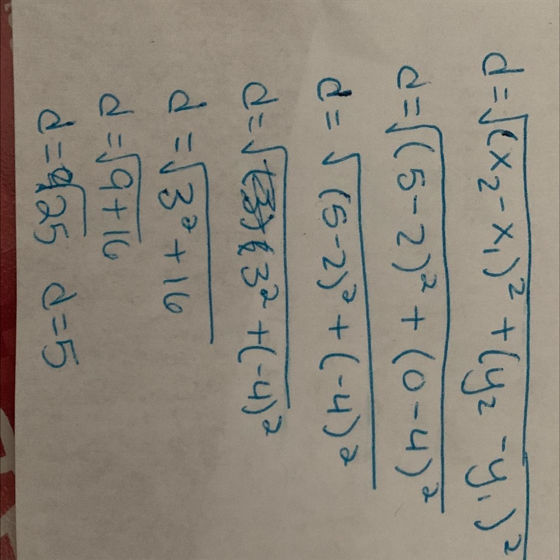 What is the approximate distance between the two points (2, 4) and (5,0)?-example-1