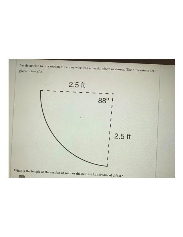 An electrician bent a section of copper wire into a partial circle as shown. The dimensions-example-1