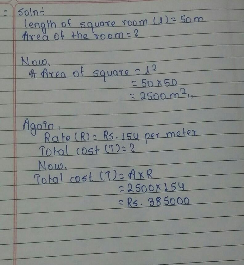 Square Room is 50M long, find the area of the room and the cost of carpeting. The-example-1