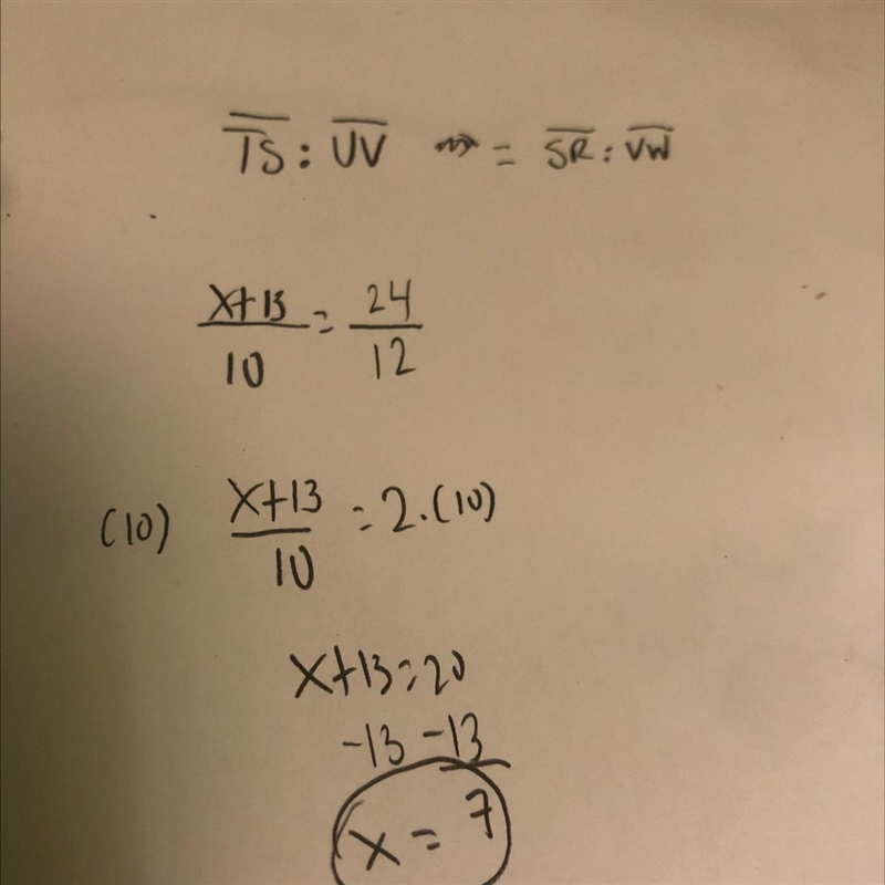 Find the value of x A. 12 B. 13 C. 5 D. 7-example-1