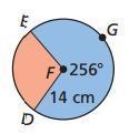 Find the areas of the sectors formed by ∠DFE. Round your answers to the nearest hundredth-example-1