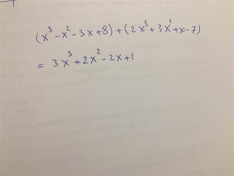 Evaluate (x3-x2-3x+8)+(2x3+3x2+x-7)-example-1