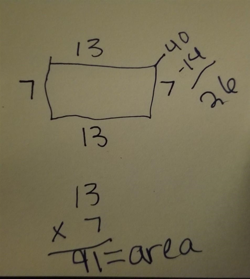 17. A rectangle has perimeter 40 in. If the width is 7 in, find the area.-example-1